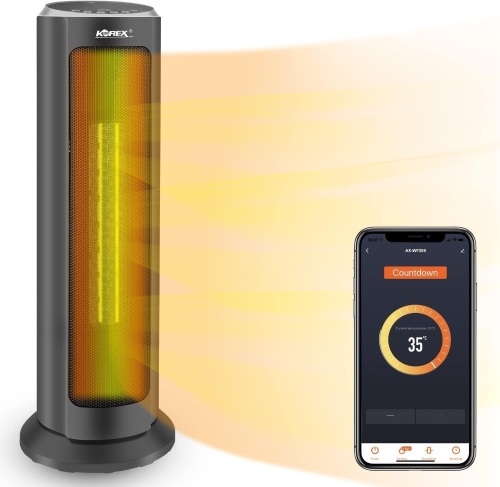 Smart WIFI Electric Space Heater, KOREX Slim Ceramic Tower Heater Works with APP Alexa & Google 1500W Black - Lot 1361