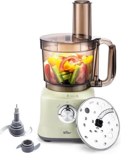 Bear Food Processors, 800W Multifunctional Vegetable Chopper & Meat Grinder for Slicing, Shredding, Puree and Dough,8 Cup Easy-clean Bowl, Reversible Disc, Stainless Steel Blade and Dough Blade - Lot 1368