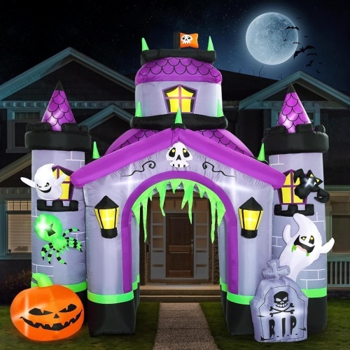 Funflatable Halloween Inflatables Giant 12.5 FT Haunted House Castle Archway Outdoor Decorations, Large Halloween Arch Blow Up Yard Decorations for Front Lawn Garden Decor - Lot 1385