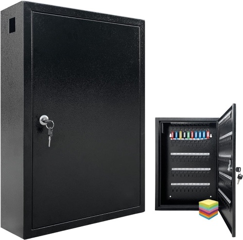 VORVIL Key Lock Box Cabinet with 100 Hooks, Wall Mount Key Storage Box, Key Organizer Locker Box, Heavy Duty Galvanized Steel Key Lock Box with 100 Key Tags and Labels - Lot 1386