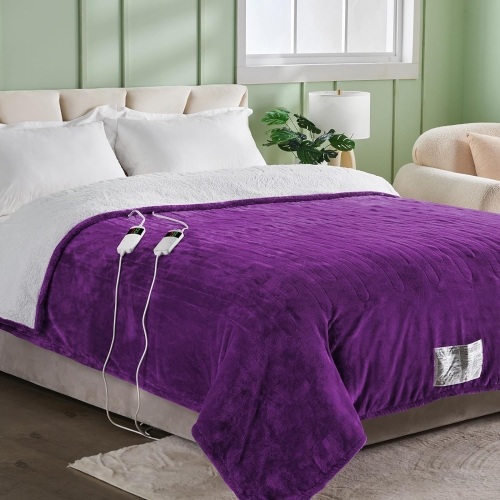 BOMOVA Heated Electric Blanket Queen Size, 84" x 90" Heating Blanket with Dual Control, 10 Heating Levels & 8 Hours Auto Off, Super Cozy Soft Sherpa Blanket with Fast Heating Overheating Protection - Lot 1397