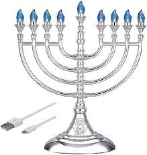SILVER ELECTRO LED/USB MENORAH 6ct - Lot 1398