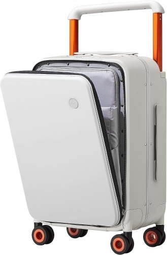 mixi Carry On Luggage Wide Handle Luxury Design Rolling Travel Suitcase PC Hardside with Aluminum Frame Hollow Spinner Wheels, with Cover, 20 inch, Smoke White - Lot 1258
