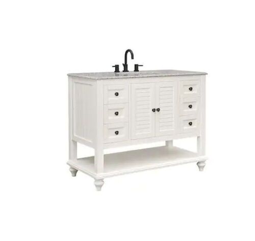 Hamilton 43 in. W x 22 in. D x 35 in. H Single Sink Freestanding Bath Vanity in Ivory with Gray Granite Top - Lot 24
