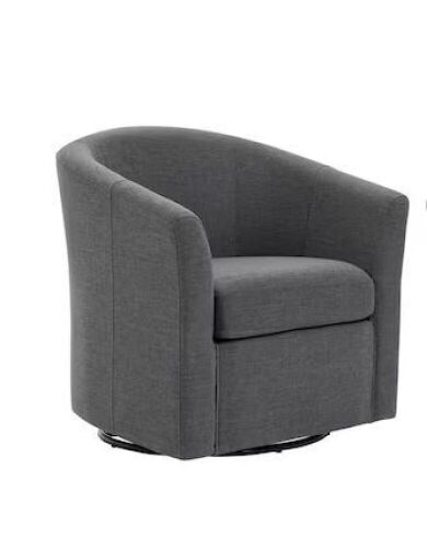 Gray Linen Upholstered 360° Swivel Accent Barrel Chair with Metal Base - Lot 69