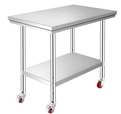 VEVOR 24 x 11.8 in. Stainless Steel Kitchen Utility Table with Wheels - Lot 110