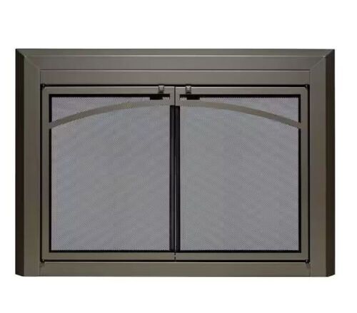 Uniflame Large Gerri Gunmetal Cabinet-style Fireplace Doors with Smoke Tempered Glass - Lot 111