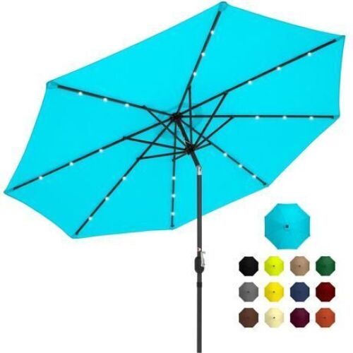 Solar LED Lighted Patio Umbrella w/ Tilt Adjustment, UV-Resistance - 10ft - Lot 300