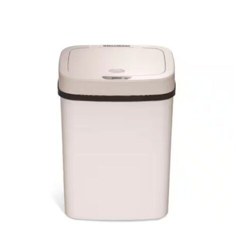 NINESTARS 3 Gal. Motion Sensor White Rectangular Shape Plastic Trash Can  - Lot 408