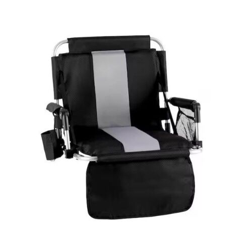 Lot of (2) Portable Stadium Seat Padded Chair with Armrests - 1 Black/Gray, 1 Black/Red   - Lot 418
