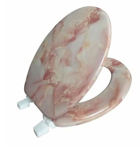 Round Closed Front Toilet Seat with Easy Clean and Change Metal Hinges in Marble Agate - Lot 598