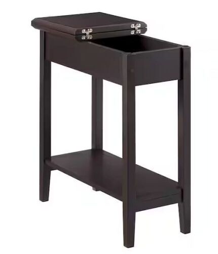 Espresso Narrow Flip Top End Table with Storage - Lot 446