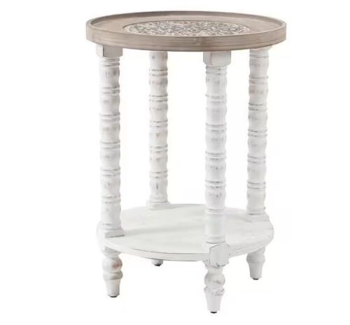 LuxenHome 18.8 in. White Wood Round End Table  - Lot 353
