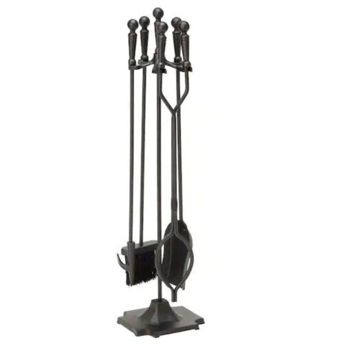 UniFlame Black Cast Iron 5-Piece Fireplace Tool Set with Ball Handles  - Lot 559