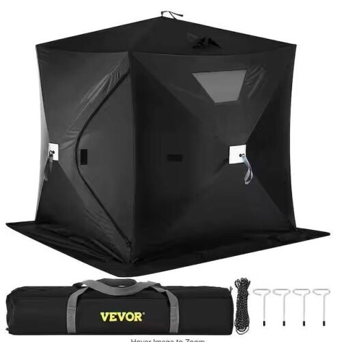 Pop-Up Ice Fishing Tent 2 To 3 Person with Waterproof Oxford Fabric for Winter Fishing, Black - Lot 708