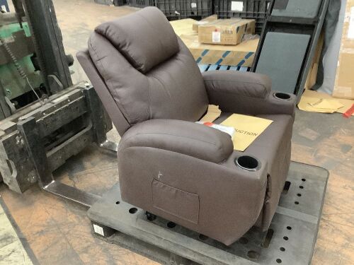 Power Lift Recliner with Massage and Heat, Brown Faux Leather - Lot 109