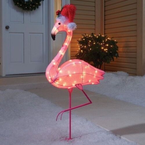 Lot of (2) Celebrations 36" Pink Flamingo with Santa Hat Yard Decor  - Lot 421