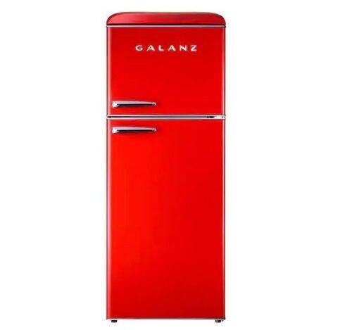 Galanz 10.0 cu. ft. Retro Top Freezer Refrigerator with Dual Door True Freezer, Frost Free in Red - Few Small Dents - Lot 43
