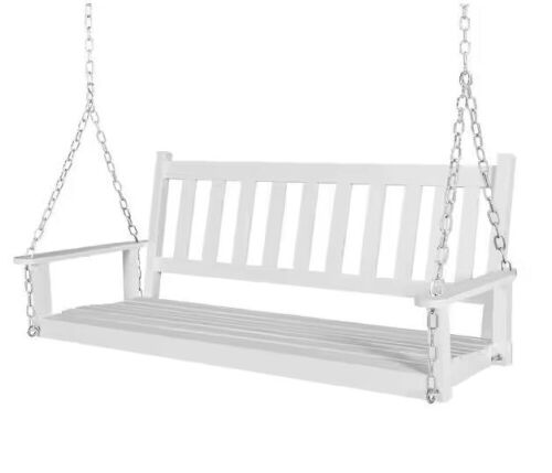 4 ft. Outdoor Wooden Patio Porch Swing with Chains and Curved Bench, White  - Lot 45