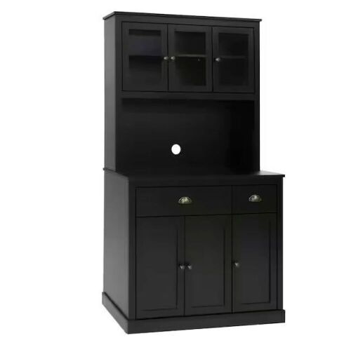 Black Kitchen Pantry Cabinet Storage with Adjustable Shelves, Buffet Cupboard and Microwave Stand - Lot 249