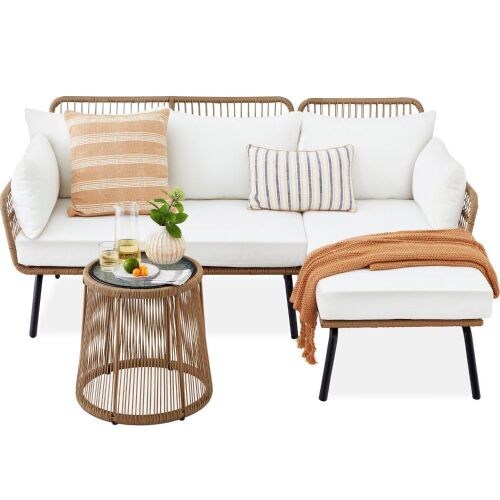 Rope Woven Sectional, L-Shape Sofa Set w/ Detachable Lounger, Table - Lot 48