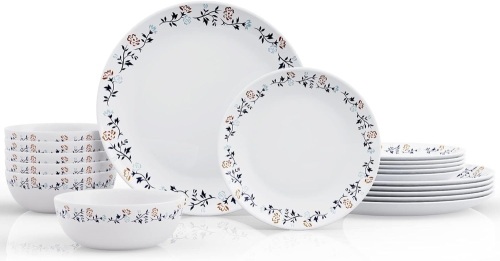 18-PCS Dinnerware Sets,MEKY Dinnerware with Flower Pattern Plates, Dishes, Bowls, Service for 6, Dishwasher, Microwave,Sterilizer Safety - Lot 157