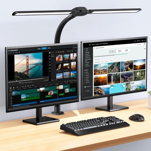 Led Desk Lamp with USB Charging Port Architect Task Dual Lamps for Home Office with Atmosphere Lighting, 24W Ultra Bright Modern Flexible Gooseneck Tall Table Light 5 Color Modes for Drafting Reading - Lot 162