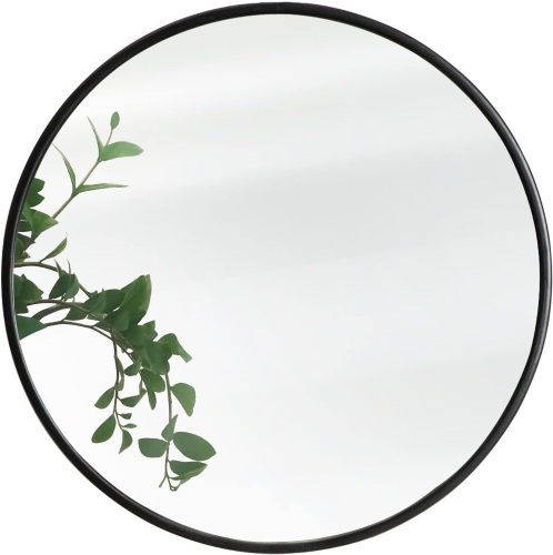 Round Mirror, Black Round Mirror 24 Inch, Round Wall Mirror, Round Bathroom Mirror, Circle Mirrors for Wall, Metal Framed Mirror for Bathroom, Vanity, Bedroom, Entryway, Hallway - Lot 169