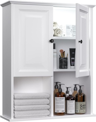 HAIOOU Bathroom Wall Cabinet with Motion Sensor LED Light, Wooden Medicine Cabinet Wall Mounted Cupboard, Over Toilet Storage Cabinet with Buffering Hinges and Adjustable Shelf - Modern White8.3"D x 23.6"W x 29.5"H - Lot 197