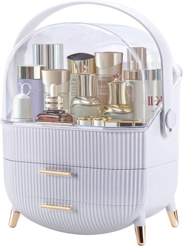 Make up Organizers and Storage for Vanity, Cosmetics Skincare Organizers with Lid and Drawers, Cosmetic Display Cases for Countertop, Bathroom, Dresser, Ideal Gifts for Women(White)  - Lot 187