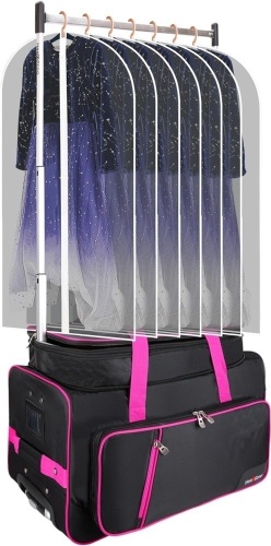 Heendzoo Dance Bag With Garment Rack,Dance Costumes Rolling Garment Bags For Travel,Garment Duffle Bag For Dance Competition, Wheeled Drop-Bottom Upright Luggage Closet Suitcase (23inch-Pro-Pink)  - Lot 188