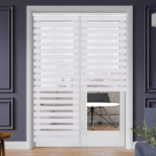 SEEYE Zebra Blinds for Windows - French Door Blinds Roller Dual Shades Light Control Window Treatments Horizontal Day and Night Sheer, 23.6" W x 90" H, White  - Lot 179