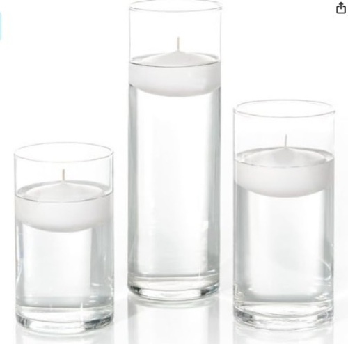 Yummi Set of 18 Floating Candles and Cylinder Vases - White - Lot 274