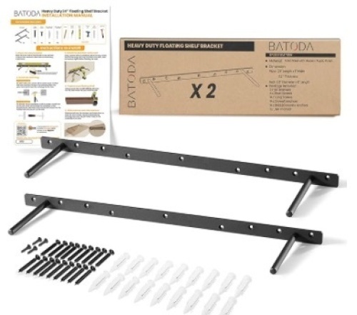BATODA 24" Heavy Duty Floating Shelf Bracket (2 pcs) – Solid Steel Blind Shelf Supports  - Lot 278