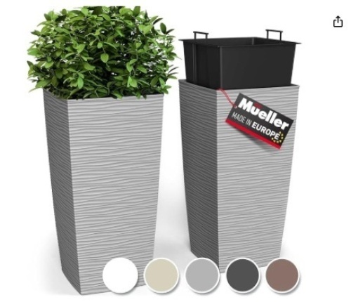 Janska by Mueller M-Resin Heavy Duty Tall Planter, Indoor/Outdoor Grande Plant, Tree, Flower Pot, 2-Piece Set, 24”, Modern Design, Built-in Drainage, Light Gray - Lot 282