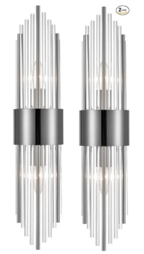 2-Light Modern Wall Sconce Titanium Black Metal with Clear Class Crystal Vanity Wall Sconce Lighting for Bedroom Living Room Bathroom Light Fixtures Set of 2 - Lot 290