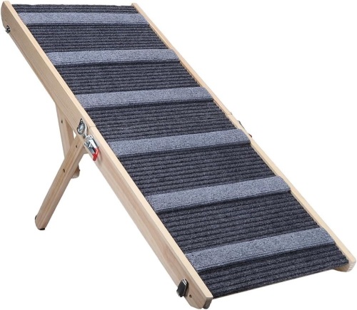EastVita Dog Ramp for Bed Small Dog to Medium Dog, Folding Portable Pet Ramp for Dogs and Cats, 39" Long and Adjustable from 11.8" to 17.1" Folding Portable Wooden Dog Ramps Black  - Lot 297