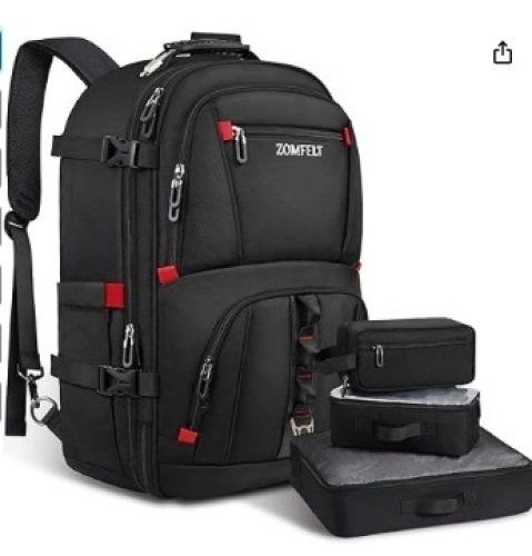 ZOMFELT Carry On Backpack, Travel Backpack for Men, 45L Flight Approved backpack with 3 Portable Packing Bags, 17.3 Inch Laptop Backpack Water Resistant Weekender Bag - Lot 303