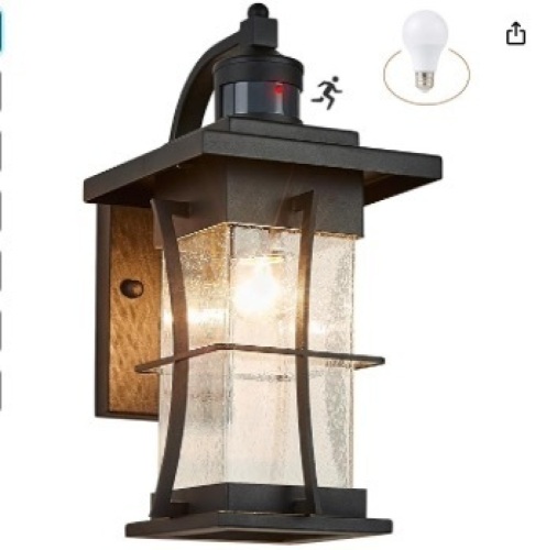 Motion Sensor Outdoor Wall Light Dusk to Dawn Exterior Light Fixtures Waterproof Outdoor Sconce Black Porch Light Wall Mount Outside Lantern Light for House Front Door Garage - Lot 305