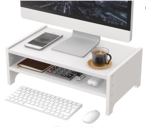 Monitor Stand Riser with Storage Organizer Bamboo 3-Height Adjustment 16.7 inch Desktop Monitor Stand for Office and Home Use (White) - Lot 313