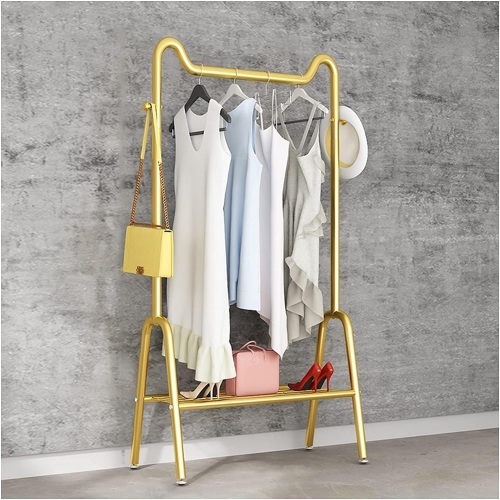 Portable Garment Rack Heavy Duty Metal Clothes Rail Freestanding Coat Hanger with Lower Storage Shelf for Home Dormitory Hotel/Gold/150Cm (Gold 60Cm) - Lot 317