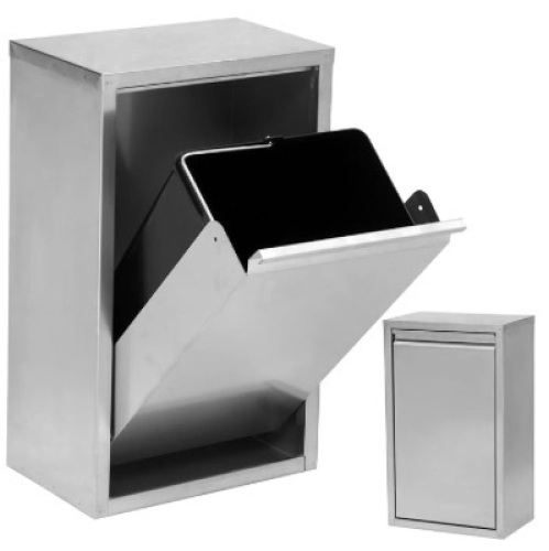 15 Liters/4 Gal Tilt Out Trash Cabinet, Premium Stainless Steel Tilt Out Trash Can Include Trash Bin, Hidden Trash Can for Kitchen, Cafeterias, Outdoor, Dog Proof Trash Can, Silver - Lot 320