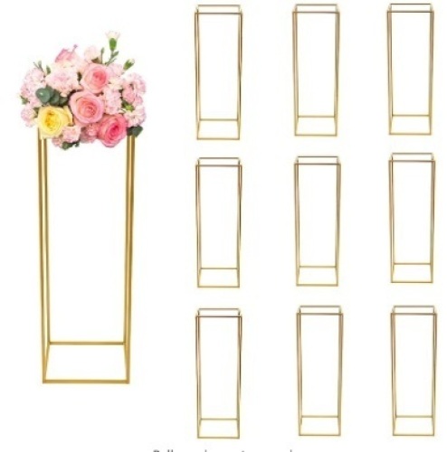 Gold Wedding Flower Stand, 10Pcs 31.5inch/80cm Wedding Metal Vase Stand Detachable Column Flower Stand Geometric Centerpieces Vase for Tabletop Flower Arrangement, Wedding and Reception Decoration - Lot 322