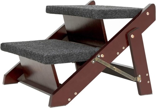 MEWANG Wooden Pet Stairs/Pet Steps - 2-in-1 Foldable Stairs & Ramp for Beds and Cars - Portable Dog/Cat Ladder Up to 110 Pounds - Lot 335