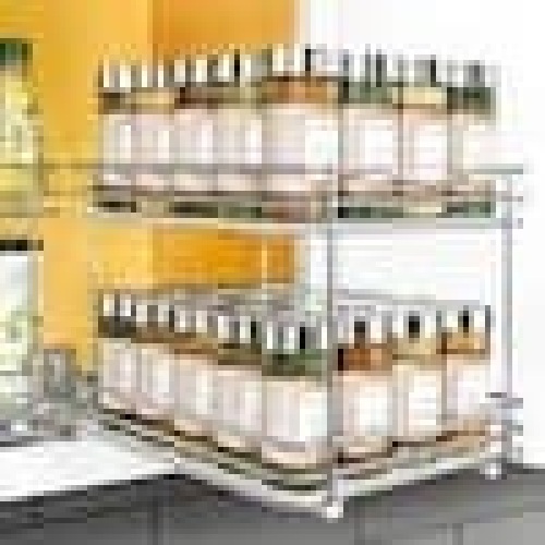 8 in  Double Silver Chrome Slide Out Spice Rack Pull Out Cabinet Organizer  - Lot 330