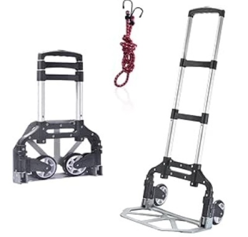 Folding Hand Truck Dolly, Aluminium Portable Folding Dolly cart with Bungee Rope,Black Platform Truck - Lot 359