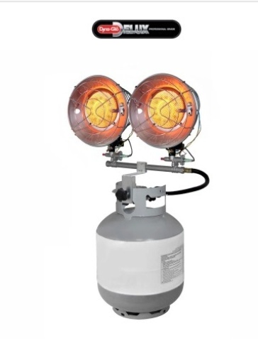 Dyna-Glo Delux Delux Propane Powered 30,000-BTU Dual Burner Tank Top Radiant Heater with Tip Over Safety Switch, 25-Foot Heating Radius - Lot 432