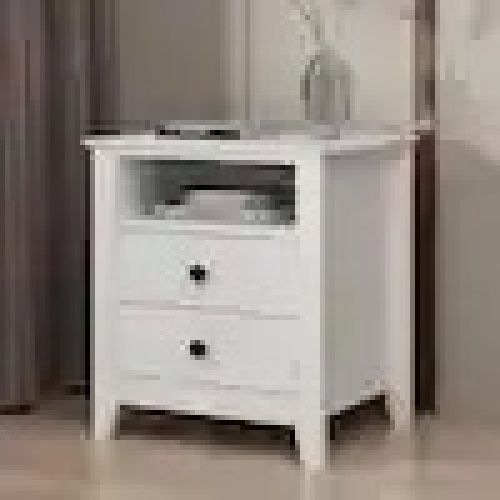 White Rectangular Wooden End Table, Nightstand with 2 Drawers, 19.7 L x 15.7 in. W x 21.7 in. H  - Lot 350
