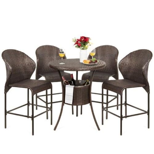 5-Piece Outdoor Wicker Bar Bistro Set for Patio, Porch w/ Ice Bucket - Lot 10