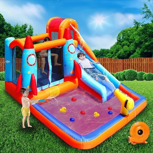 MEIOUKA Kids Inflatable Bounce House with Blower, Water Slide, Pool Splash, Water Gun - Lot 94